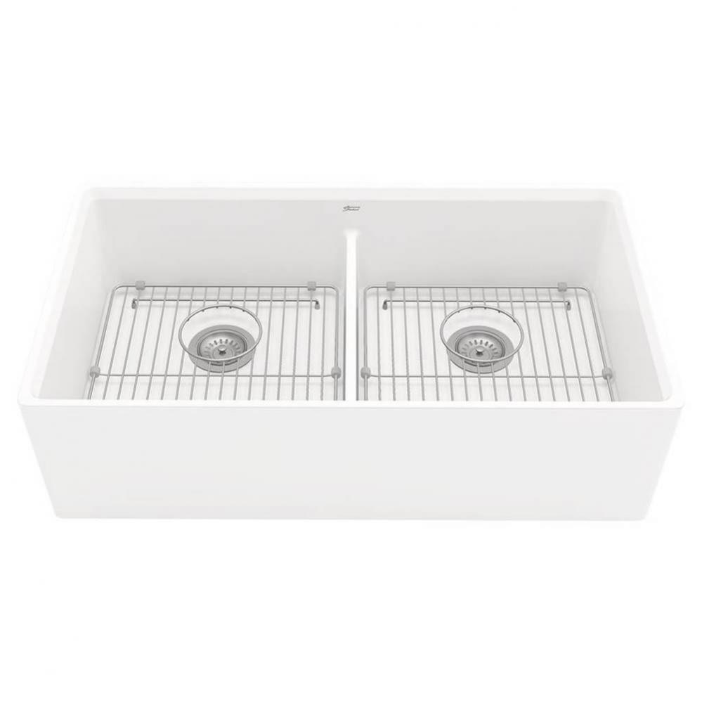 Avery® 36 x 20-Inch Fine Fireclay Undermount or Flush Mount Double Bowl Apron Kitchen Sink