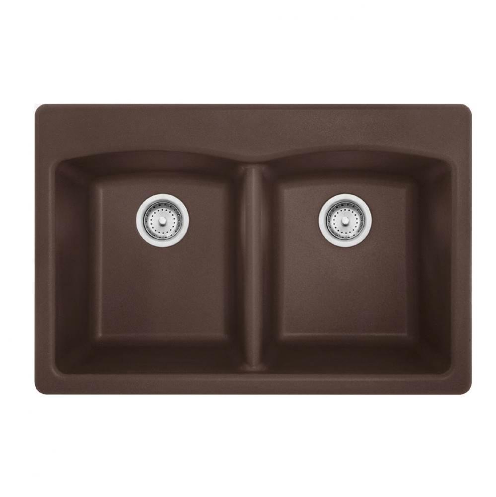 Franke Ellipse 33.0-in. x 22.0-in. Fragranite Dual Mount Double Bowl Kitchen Sink in Mocha