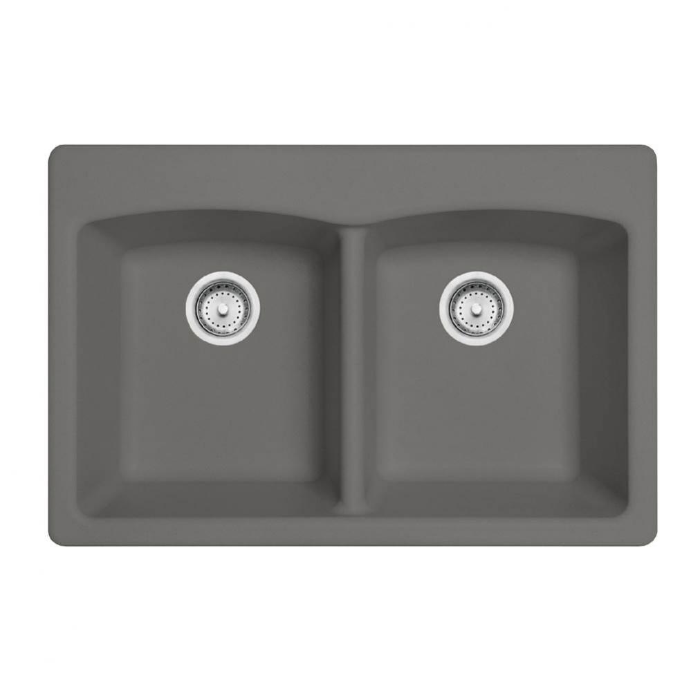 Franke Ellipse 33.0-in. x 22.0-in. Fragranite Dual Mount Double Bowl Kitchen Sink in Stone Grey