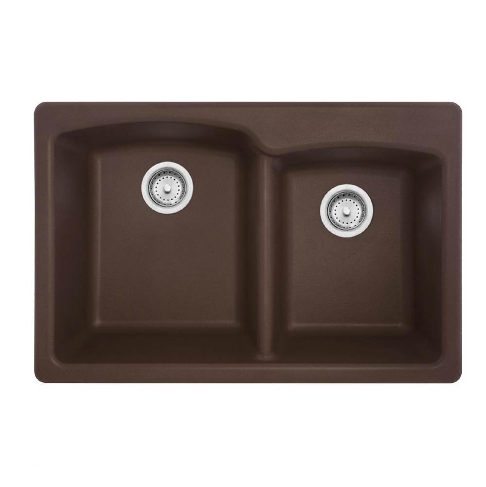 Franke Ellipse 33.0-in. x 22.0-in. Fragranite Dual Mount Double Bowl Kitchen Sink in Mocha
