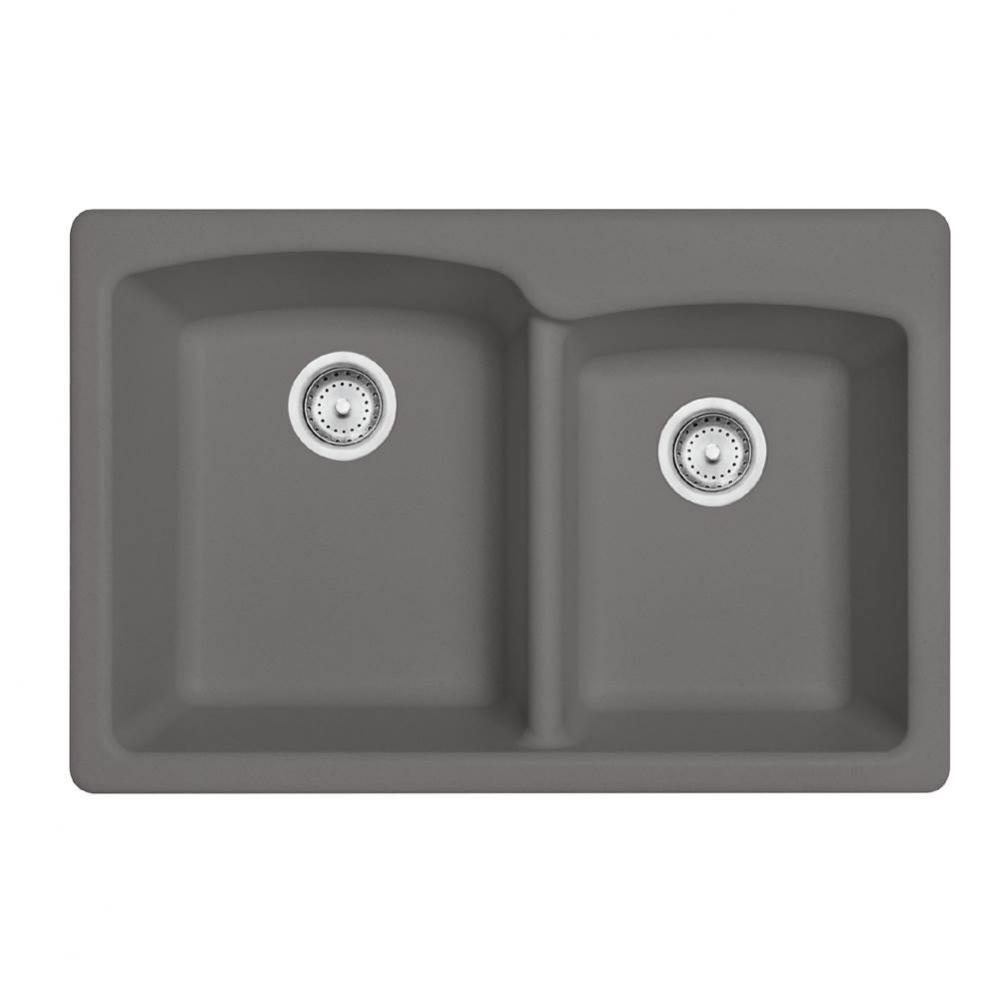 Franke Ellipse 33.0-in. x 22.0-in. Fragranite Dual Mount Double Bowl Kitchen Sink in Stone Grey