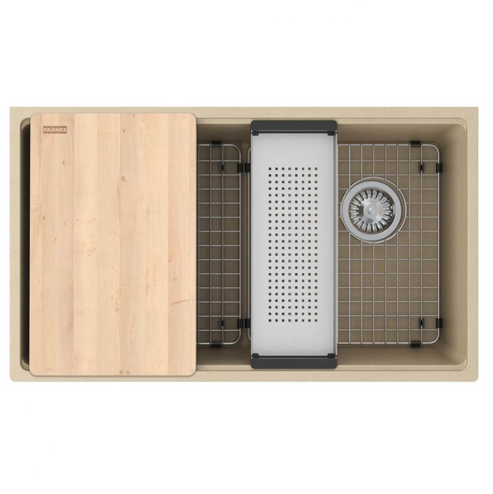 Franke Maris Undermount 33-in x 19.31-in Fragranite Single Bowl Workcenter Kitchen Sink in Champag