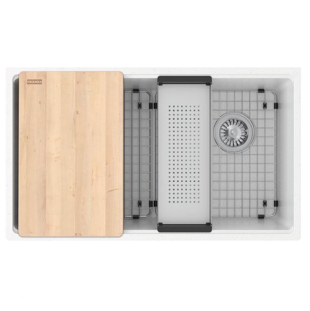 Franke Maris Undermount 33-in x 19.31-in Fragranite Single Bowl Workcenter Kitchen Sink in Polar W