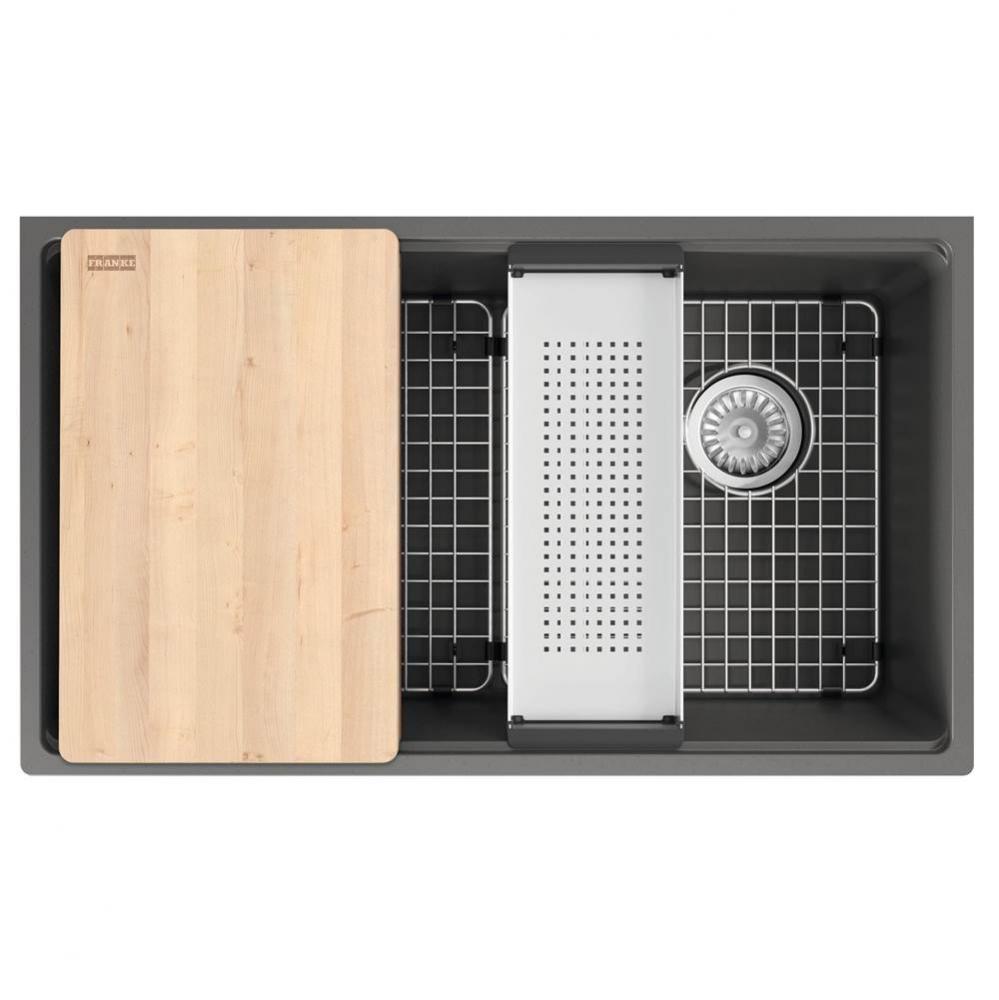 Franke Maris Undermount 33-in x 19.31-in Fragranite Single Bowl Workcenter Kitchen Sink in Stone G