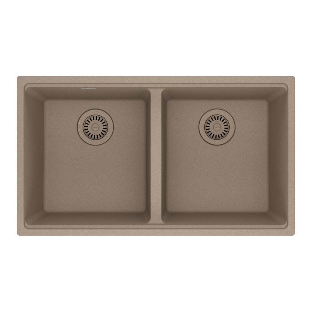 Franke Maris Undermount 31-in x 17.81-in Fragranite Double Bowl Kitchen Sink in Oyster