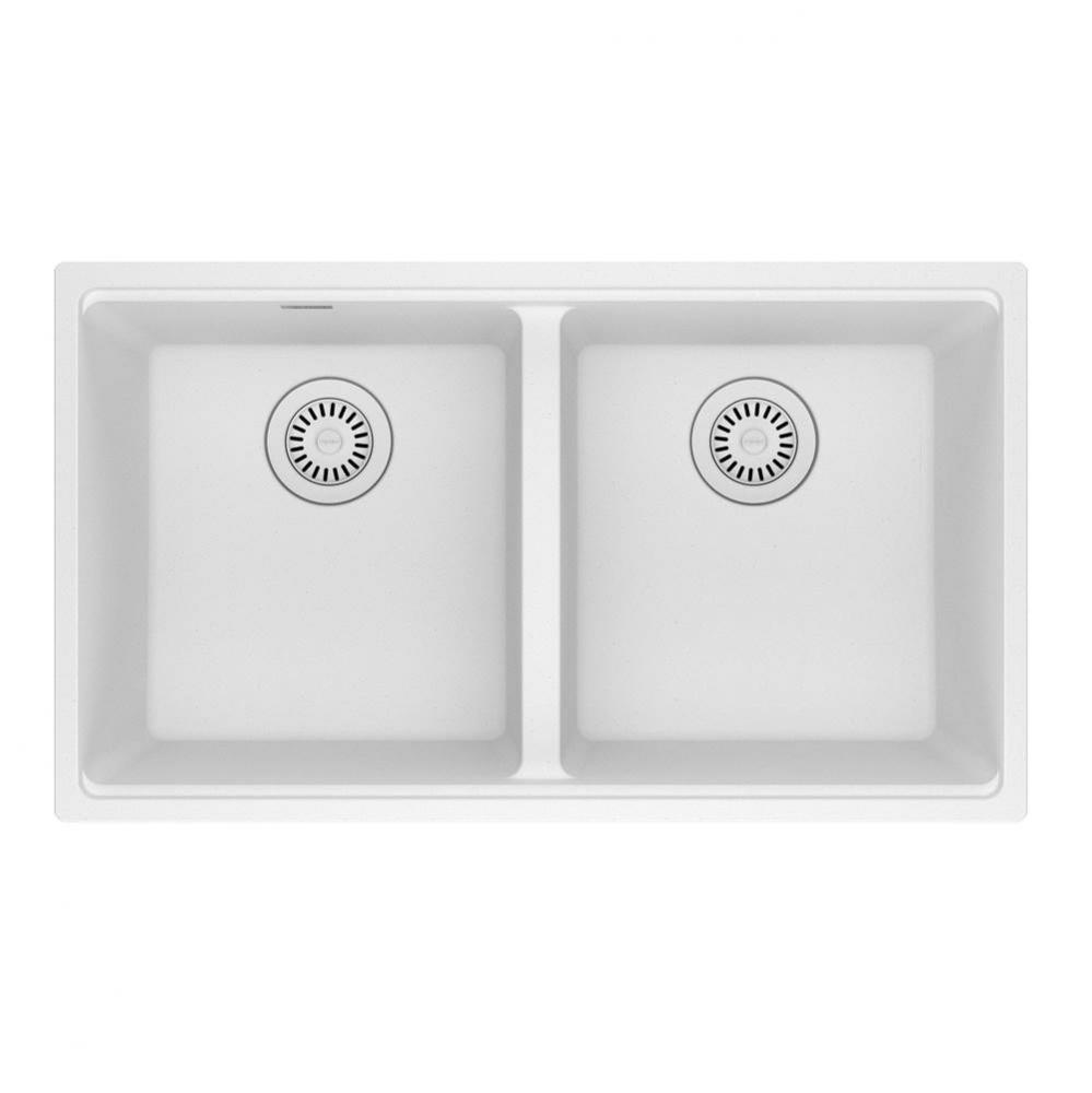 Franke Maris Undermount 31-in x 17.81-in Fragranite Double Bowl Kitchen Sink in Polar White