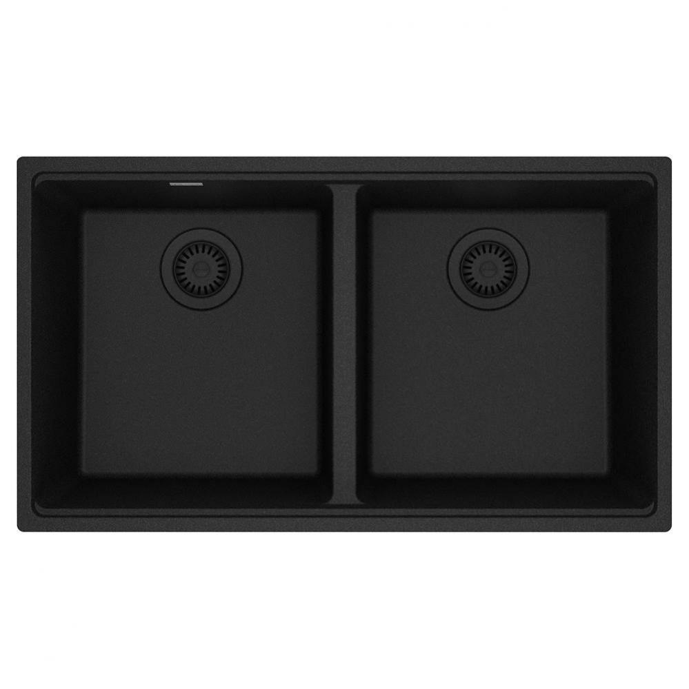 Franke Maris Undermount 33-in x 18.94-in Fragranite Double Bowl Kitchen Sink in Onyx