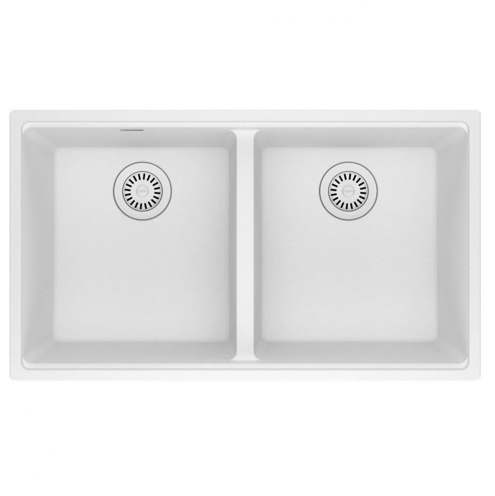 Franke Maris Undermount 33-in x 18.94-in Fragranite Double Bowl Kitchen Sink in Polar White