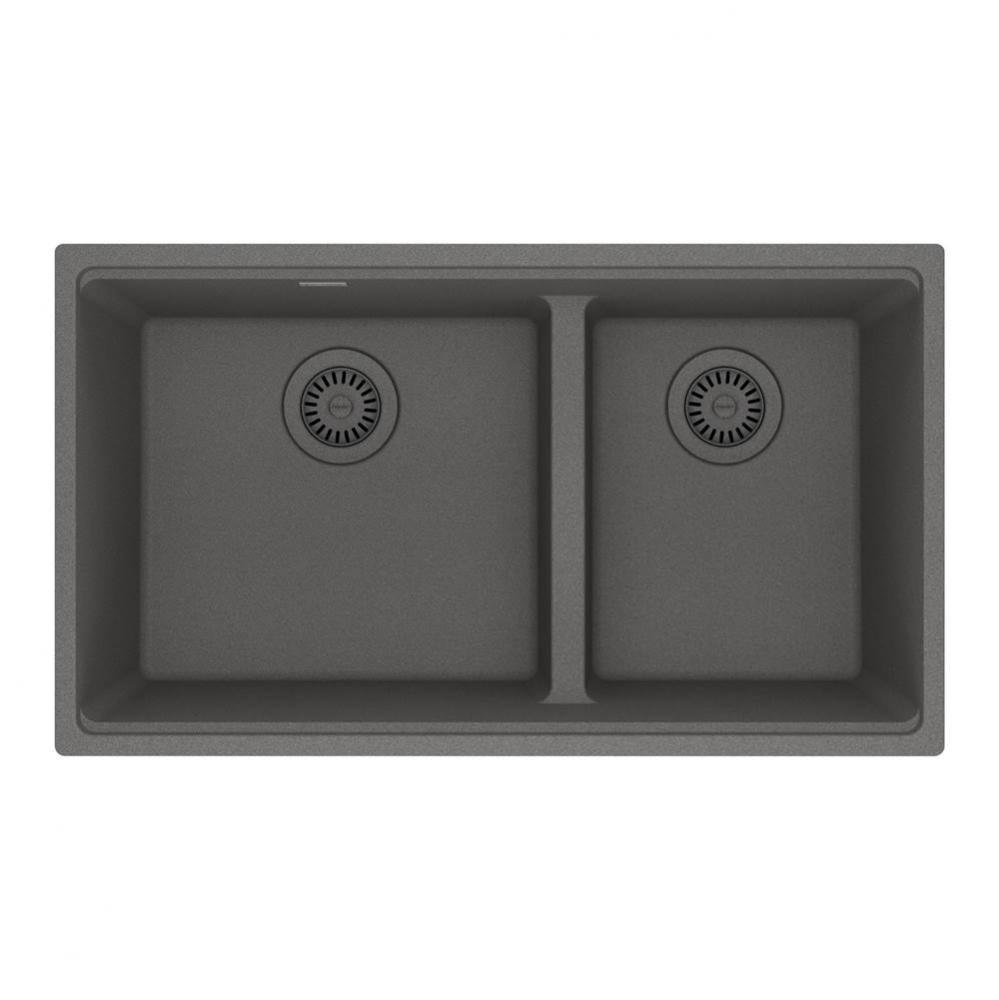 Franke Maris Undermount 31-in x 17.81-in Fragranite Double Bowl Kitchen Sink in Stone Grey