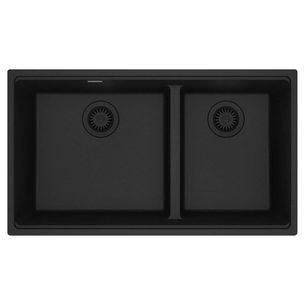 Franke Maris Undermount 33-in x 18.94-in Fragranite Double Bowl Kitchen Sink in Matte Black