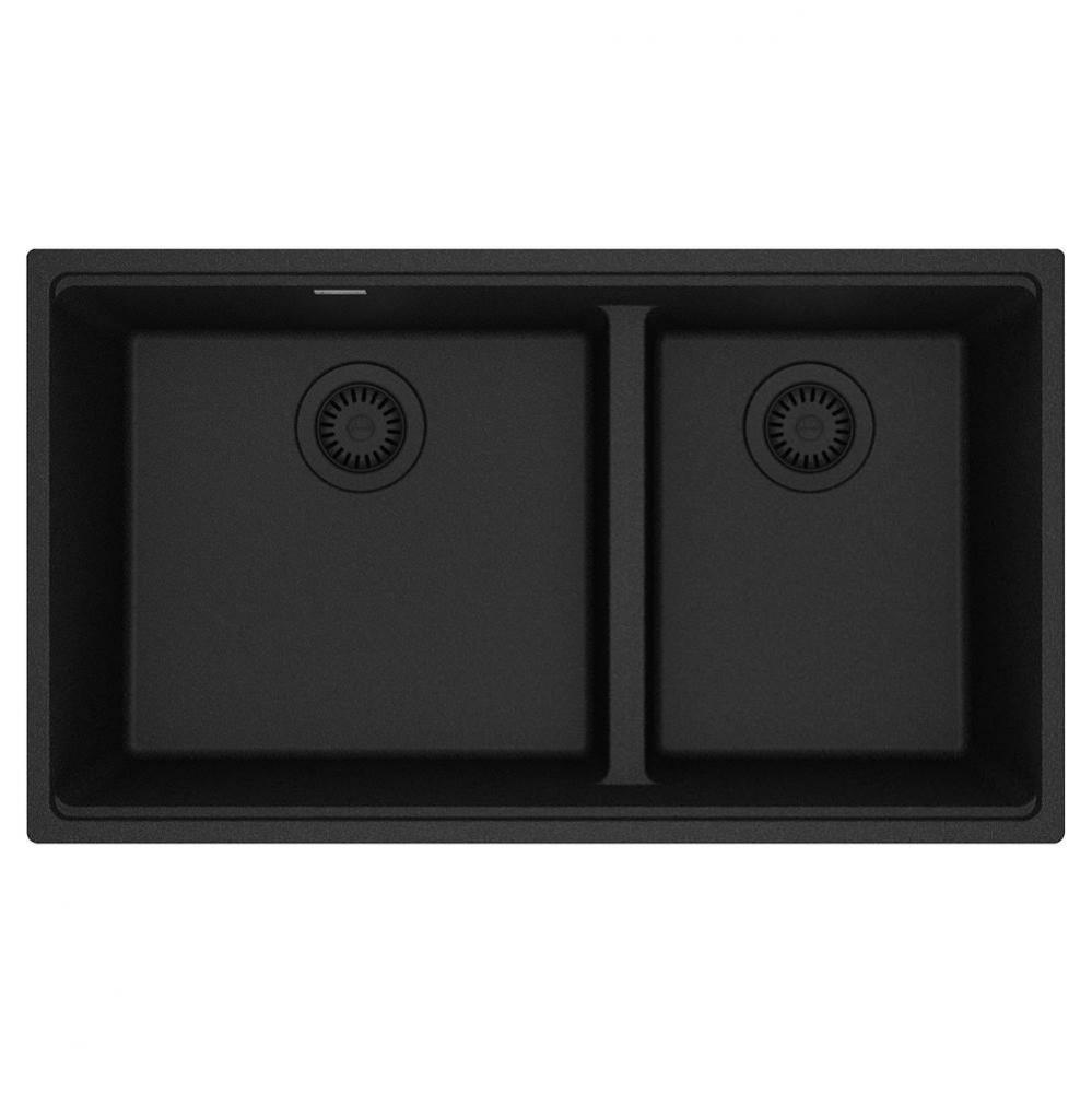 Franke Maris Undermount 33-in x 18.94-in Fragranite Double Bowl Kitchen Sink in Onyx