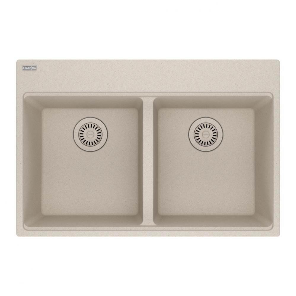 Franke Maris Dual Mount 31-in x 20.88-in Fragranite Double Bowl Kitchen Sink in Champagne