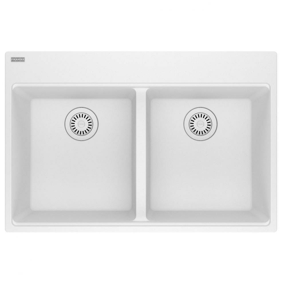 Franke Maris Dual Mount 33-in x 22-in Fragranite Double Bowl Kitchen Sink in Polar White