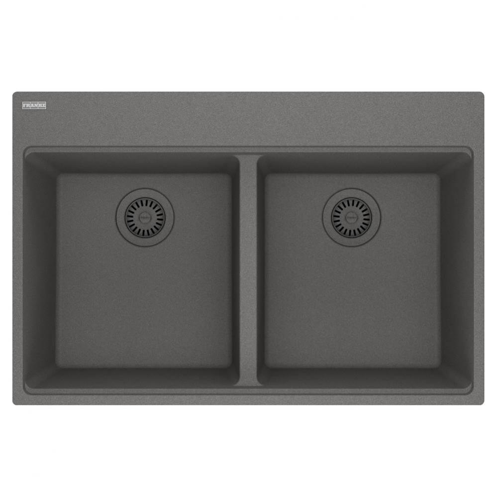 Franke Maris Dual Mount 33-in x 22-in Fragranite Double Bowl Kitchen Sink in Stone Grey