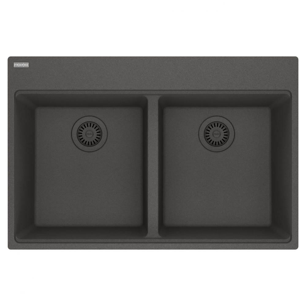 Franke Maris Dual Mount 33-in x 22-in Fragranite Double Bowl Kitchen Sink in Slate Grey