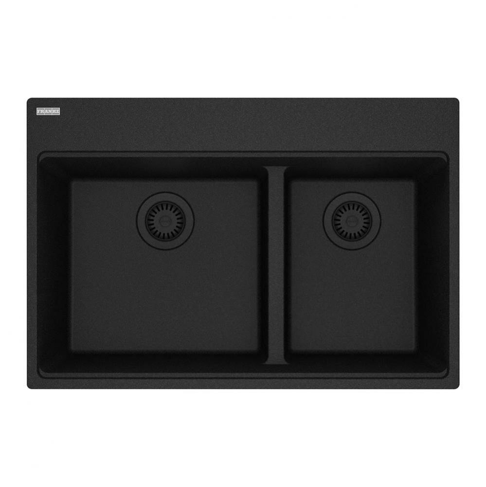Franke Maris Dual Mount 31-in x 20.9-in Fragranite Double Bowl Kitchen Sink in Onyx
