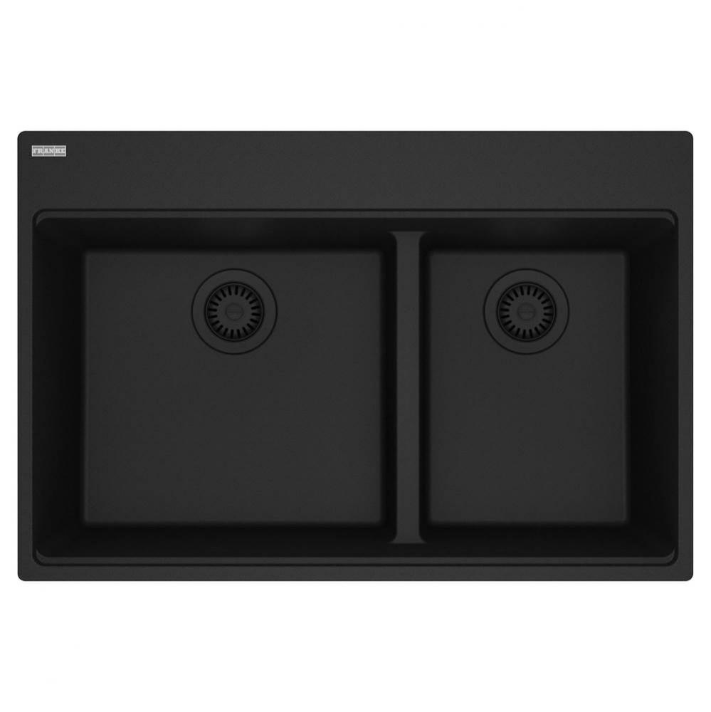 Franke Maris Dual Mount 33-in x 22-in Fragranite Double Bowl Kitchen Sink in Matte Black