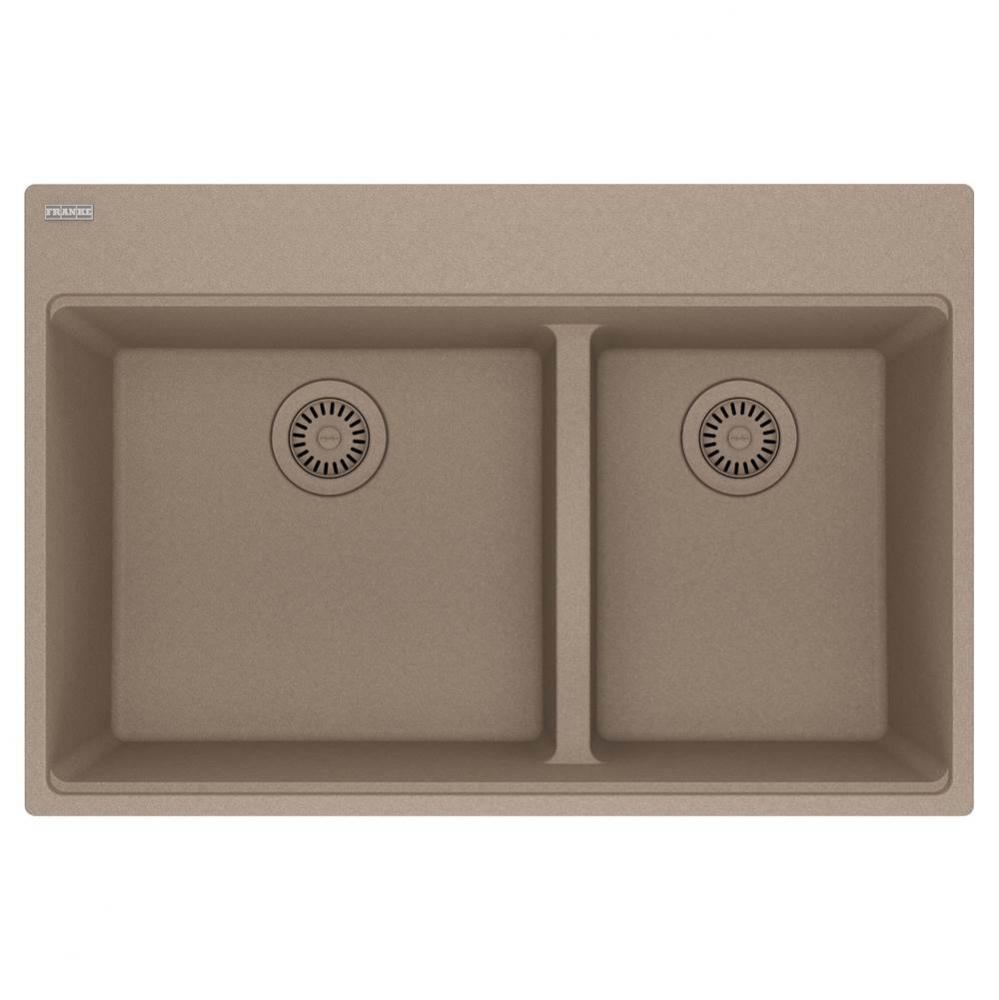 Franke Maris Dual Mount 33-in x 22-in Fragranite Double Bowl Kitchen Sink in Oyster