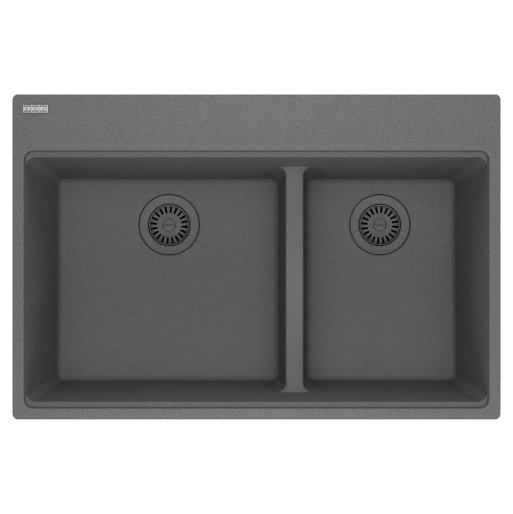 Franke Maris Dual Mount 33-in x 22-in Fragranite Double Bowl Kitchen Sink in Stone Grey