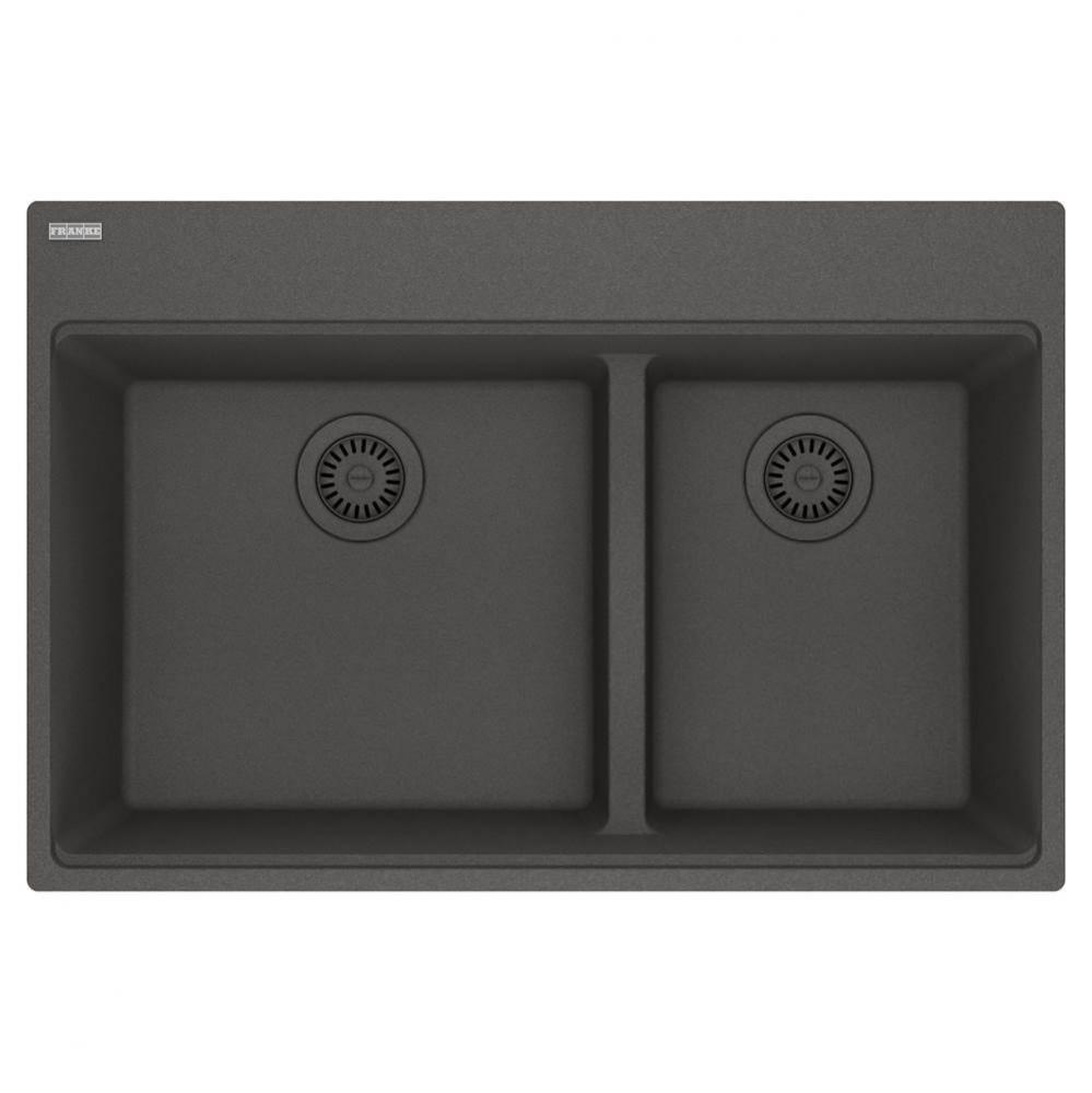 Franke Maris Dual Mount 33-in x 22-in Fragranite Double Bowl Kitchen Sink in Slate Grey