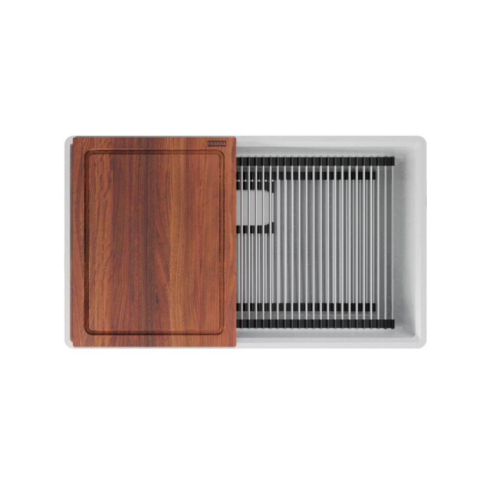 Franke Peak 32.0-in. x 18.8-in. Fragranite Undermount Single Bowl Workcenter Kitchen Sink in Polar