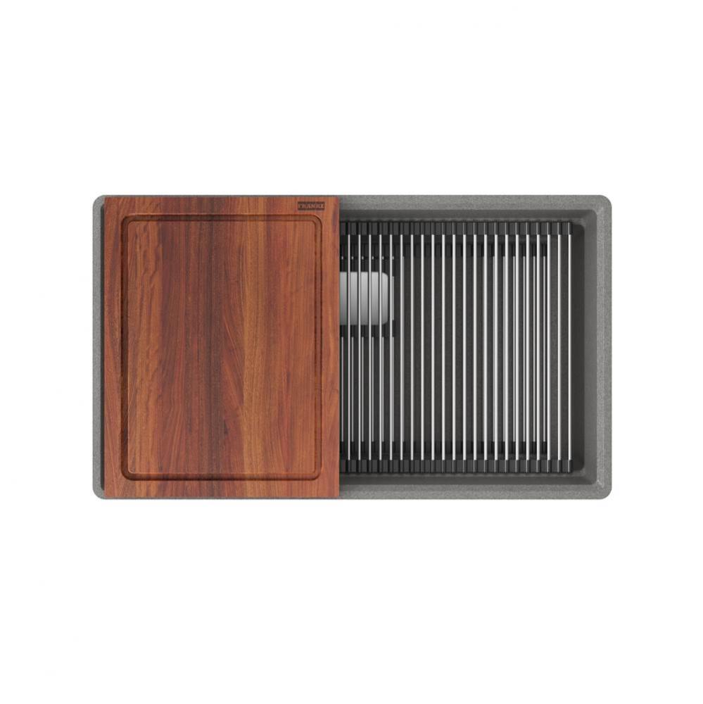 Franke Peak 32.0-in. x 18.8-in. Fragranite Undermount Single Bowl Workcenter Kitchen Sink in Stone