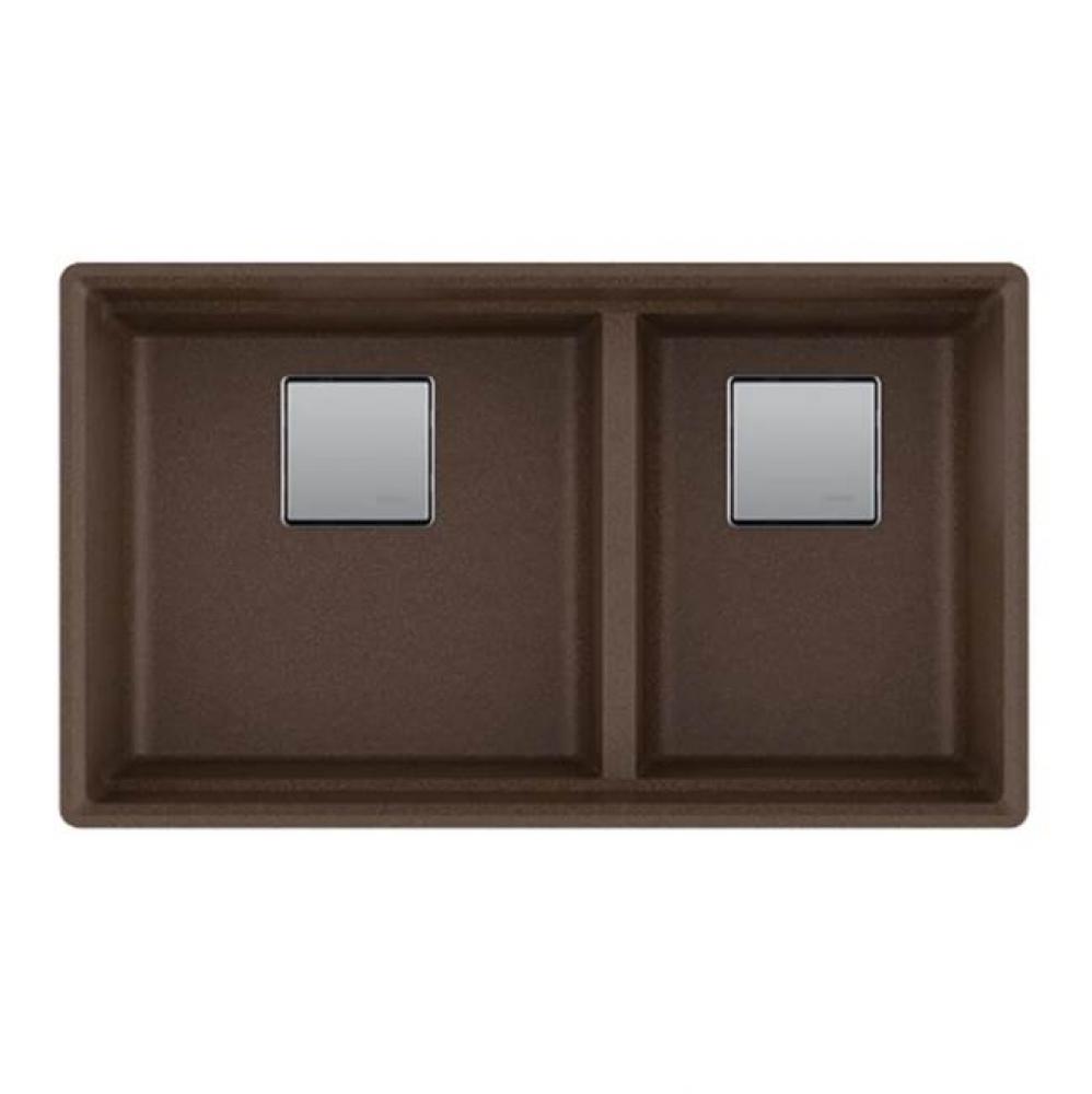 Franke Peak 32.0-in. x 18.8-in. Fragranite Undermount Double Bowl Kitchen Sink in Mocha