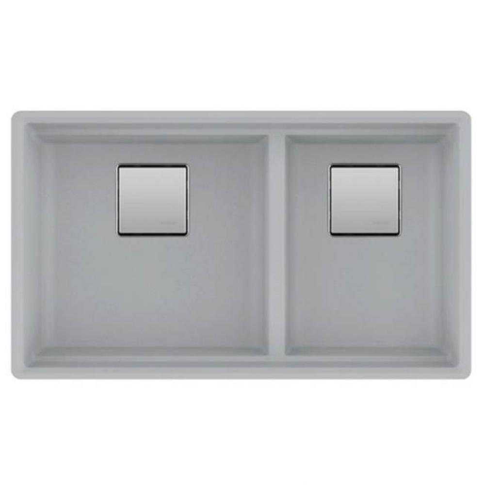 Franke Peak 32.0-in. x 18.8-in. Fragranite Undermount Double Bowl Kitchen Sink in Stone Grey