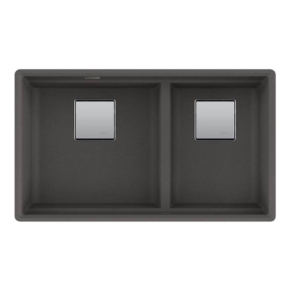 Franke Peak 32.0-in. x 18.8-in. Fragranite Undermount Double Bowl Kitchen Sink in Slate Grey