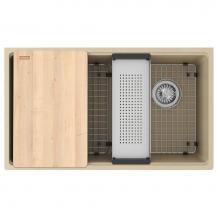 Franke MAG11031OW-CHA-WKC - Franke Maris Undermount 33-in x 19.31-in Fragranite Single Bowl Workcenter Kitchen Sink in Champag