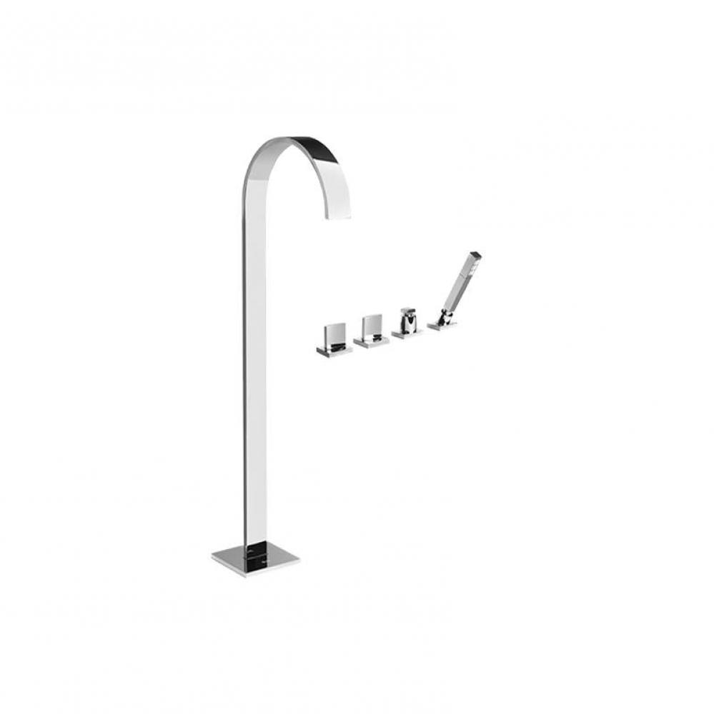 Sade Floor-Mounted Tub Filler w/Deck-Mounted Handshower & Diverter