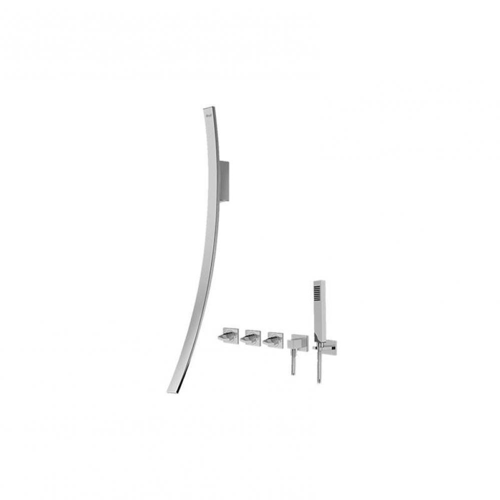Luna Wall-Mounted Tub Filler w/Wall-Mounted Handles & Handshower Set