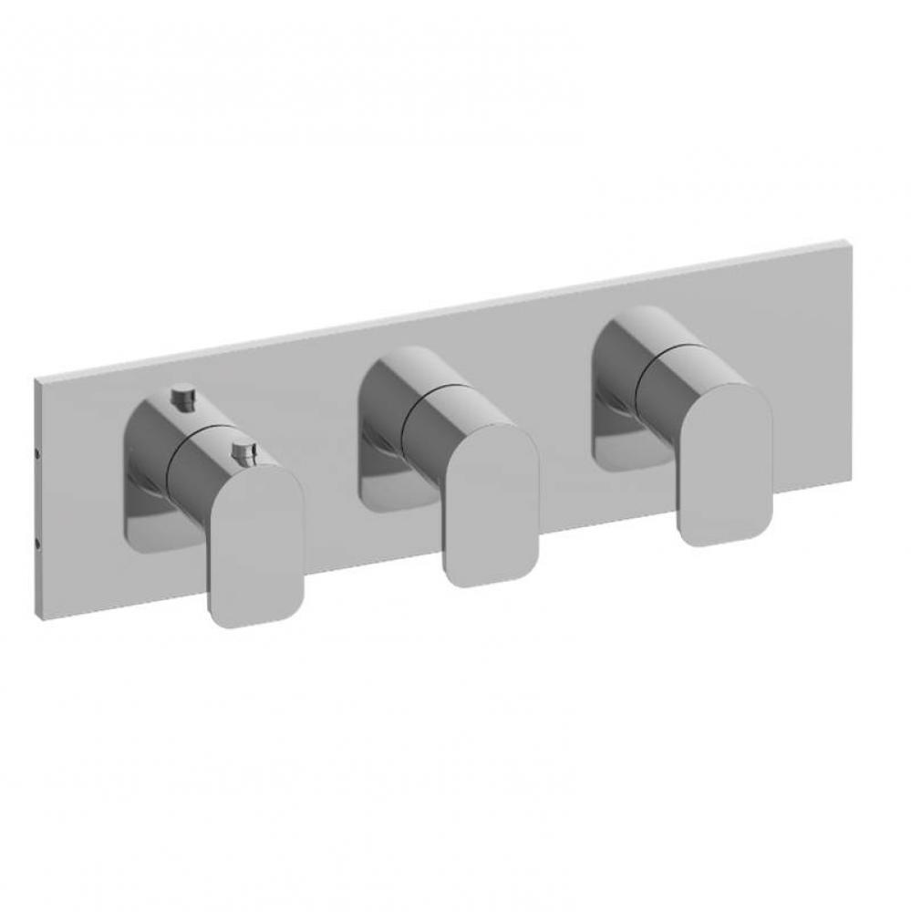 Sento Square M-Series Valve Trim with Three Handles (Horizontal Orientation)