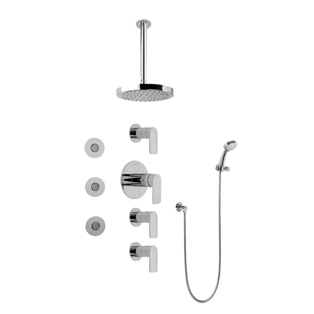 Contemporary Square Thermostatic Set w/Body Sprays & Handshower (Rough & Trim)