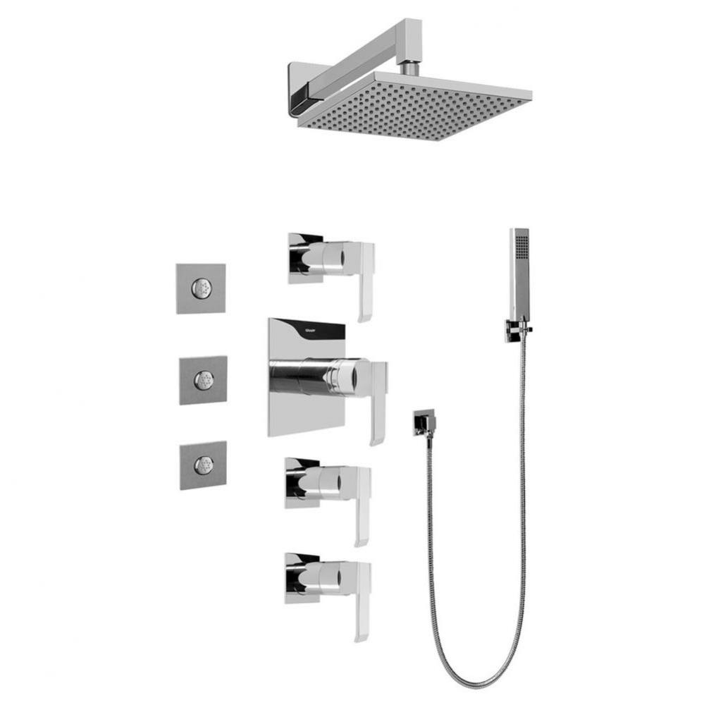 Contemporary Square Thermostatic Set w/Body Sprays & Handshower (Rough & Trim)