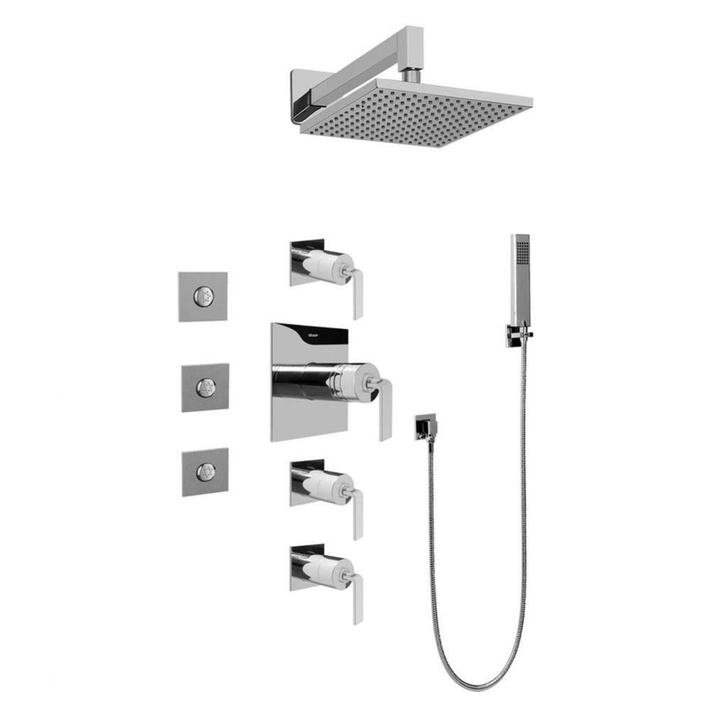 Contemporary Square Thermostatic Set w/Body Sprays & Handshower (Rough & Trim)