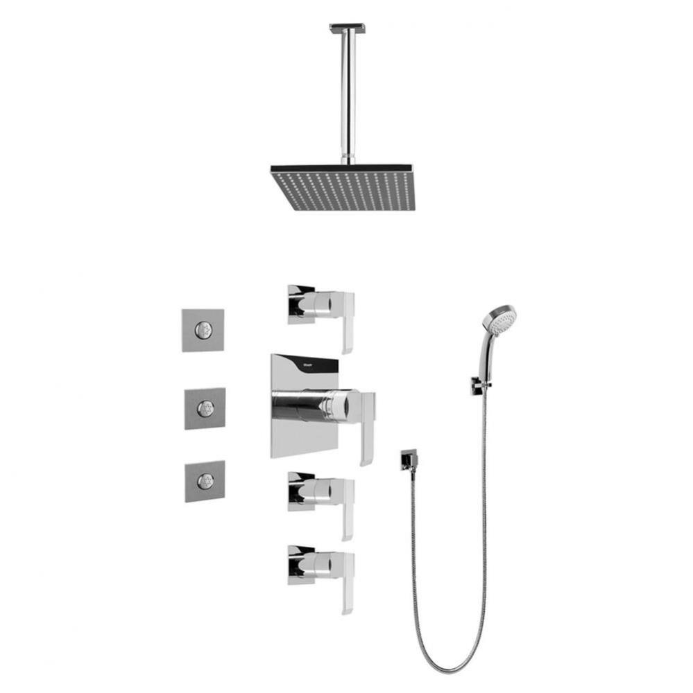 Contemporary Square Thermostatic Set w/Body Sprays & Handshower (Rough & Trim)