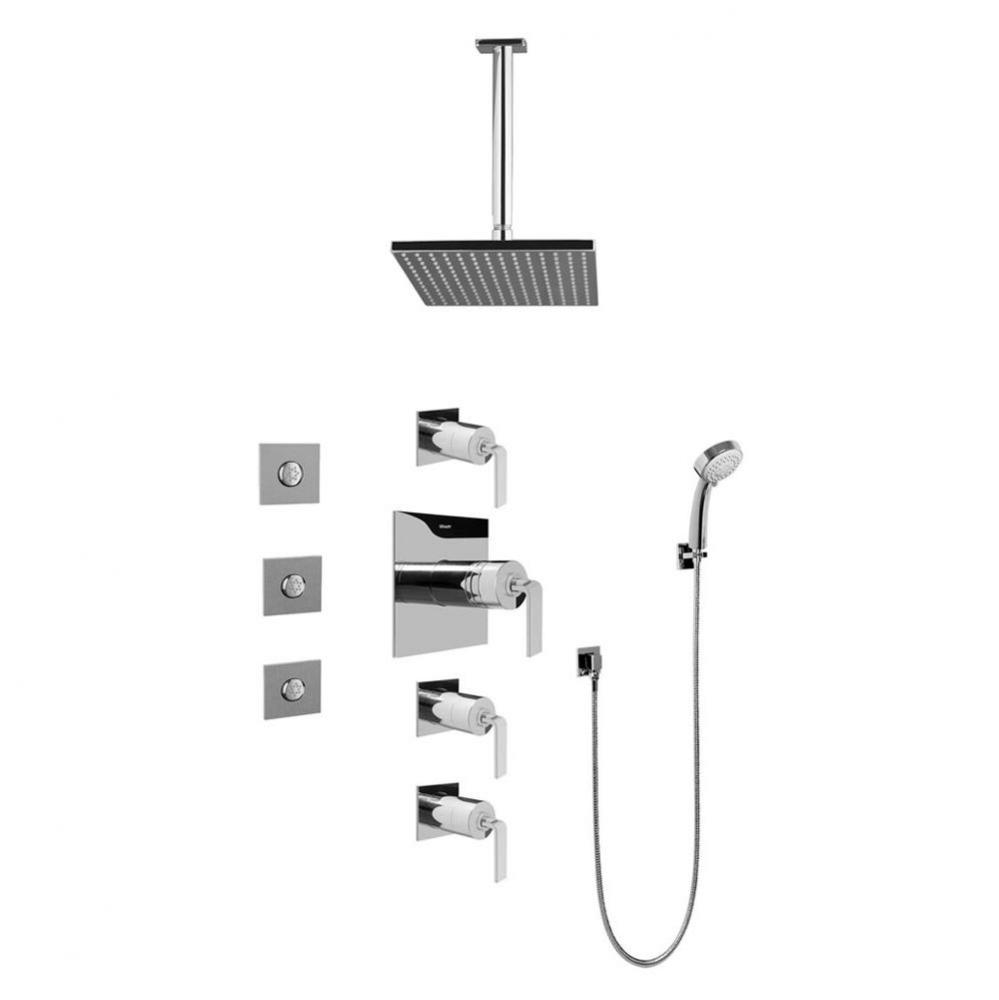 Contemporary Square Thermostatic Set w/Body Sprays & Handshower (Rough & Trim)