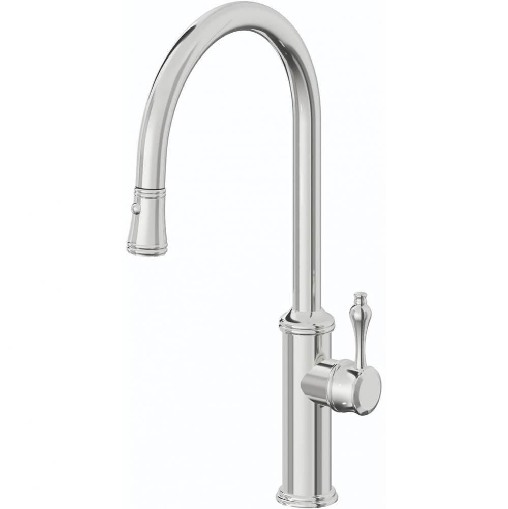 Pull-Down Kitchen Faucet with Button Sprayer  - High Arc Spout