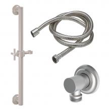 California Faucets 9127-GB30-30XK-PC - 30'' Grab Bar Handshower Kit - Knurled Cross Handle with Concave Base