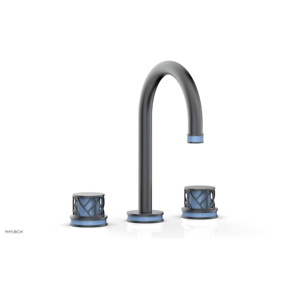Gunmetal Gray Jolie Widespread Lavatory Faucet With Gooseneck Spout, Round Cutaway Handles, And Li