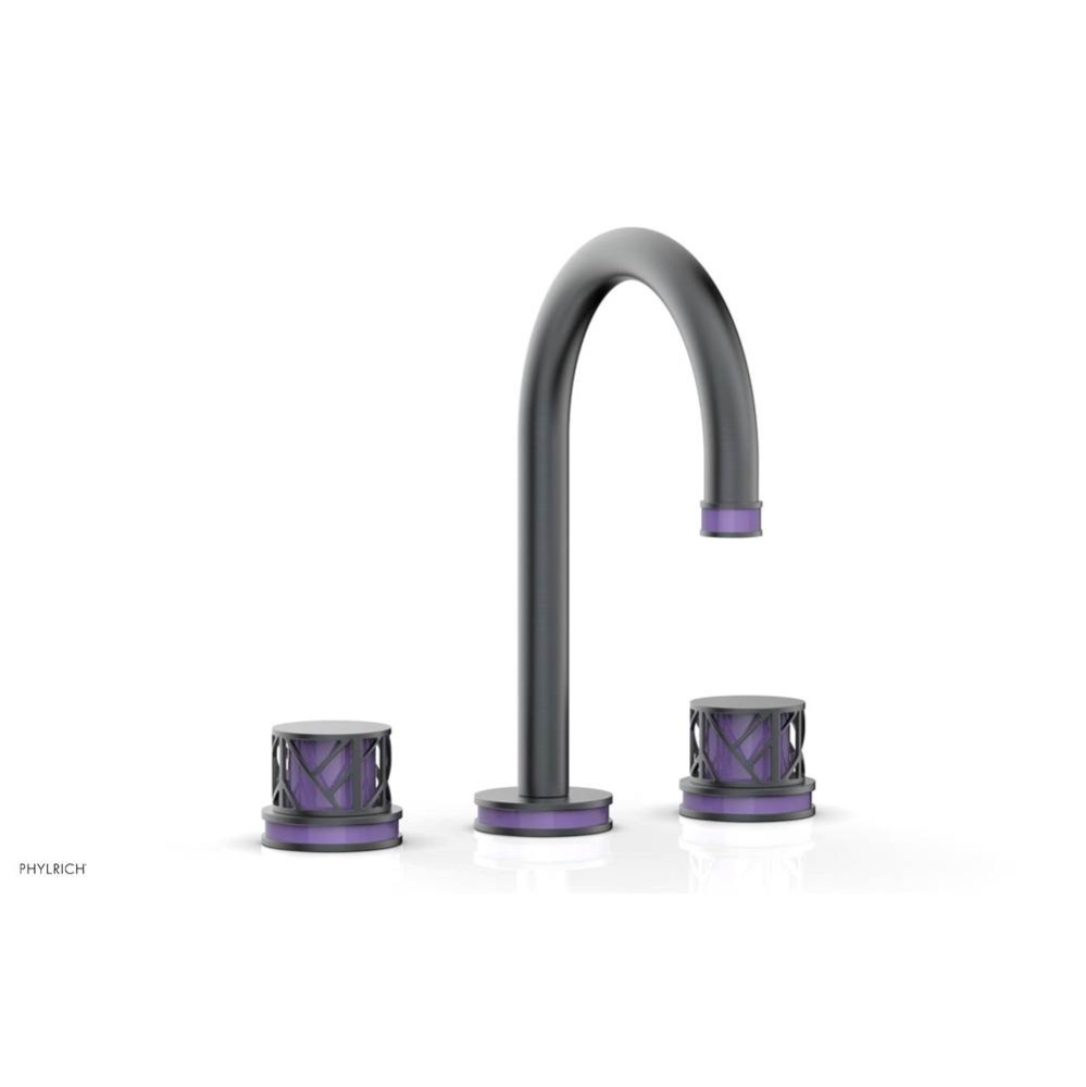 Gunmetal Gray Jolie Widespread Lavatory Faucet With Gooseneck Spout, Round Cutaway Handles, And Pu