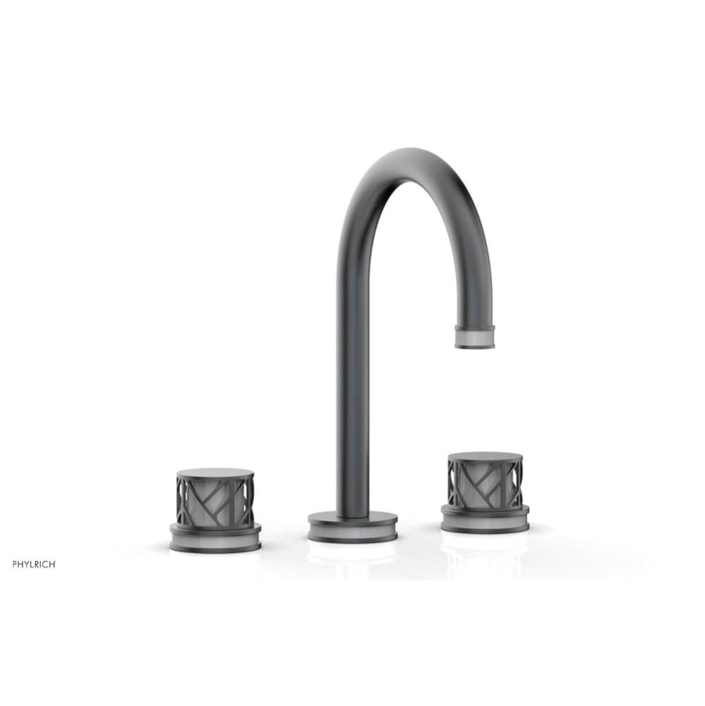 Gunmetal Gray Jolie Widespread Lavatory Faucet With Gooseneck Spout, Round Cutaway Handles, And Gr
