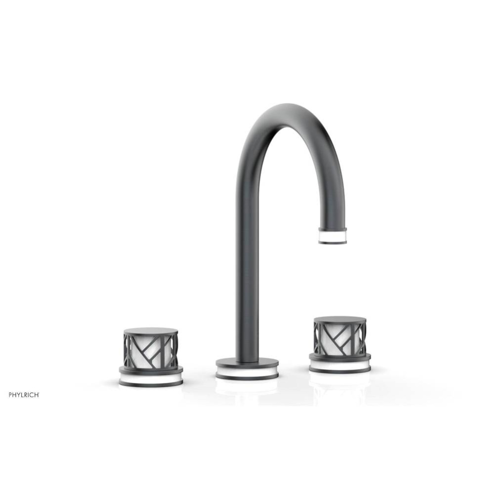 Gunmetal Gray Jolie Widespread Lavatory Faucet With Gooseneck Spout, Round Cutaway Handles, And Gl