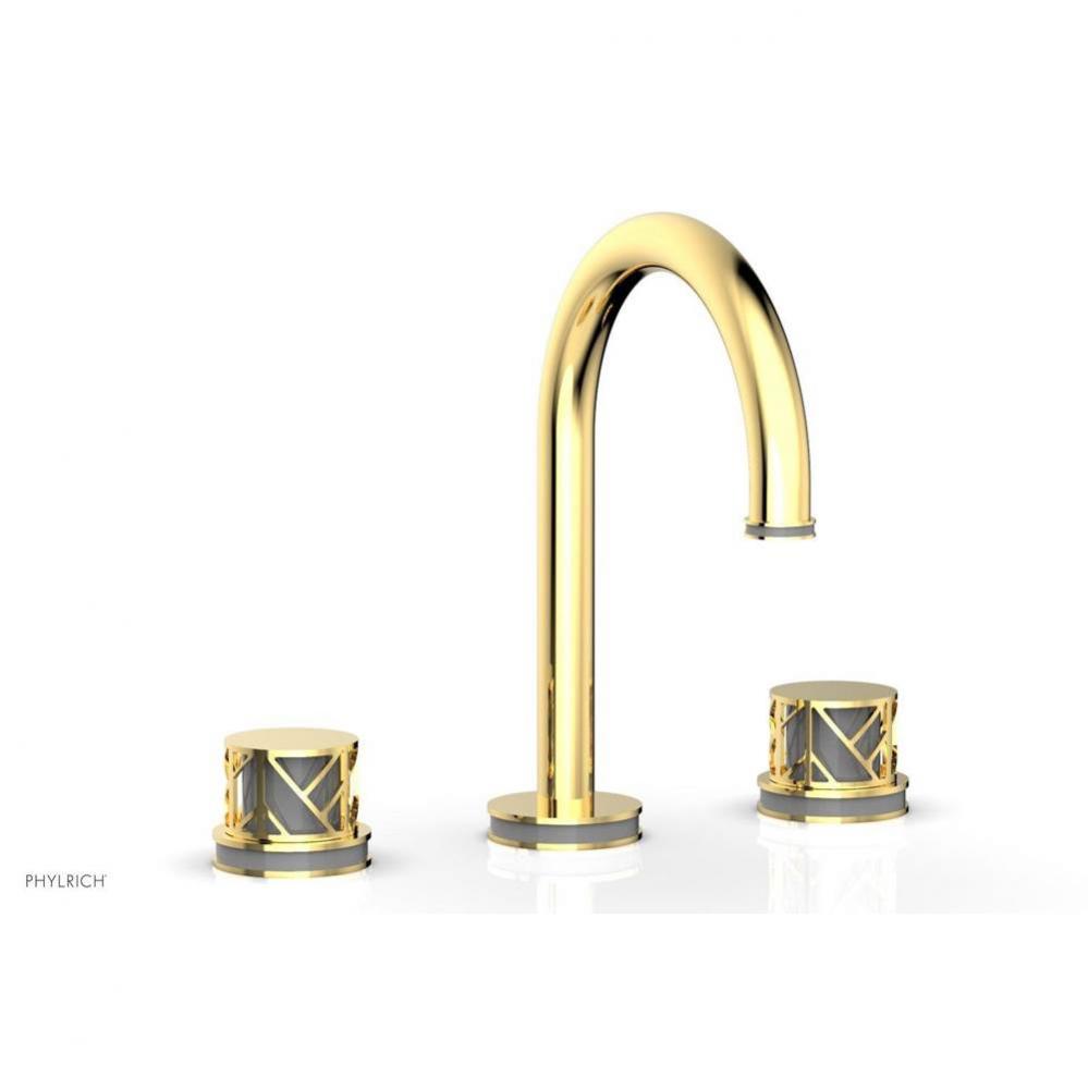 Satin Chrome Jolie Widespread Lavatory Faucet With Gooseneck Spout, Round Cutaway Handles, And Gre
