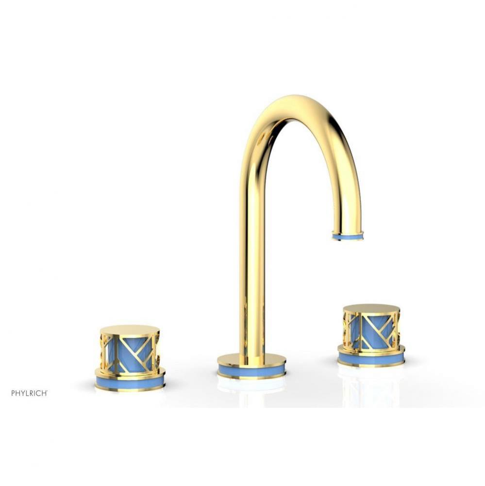 Satin Gold Jolie Widespread Lavatory Faucet With Gooseneck Spout, Round Cutaway Handles, And Light