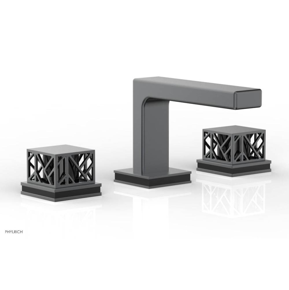 Gunmetal Gray Jolie Widespread Lavatory Faucet With Rectangular Low Spout, Square Cutaway Handles,