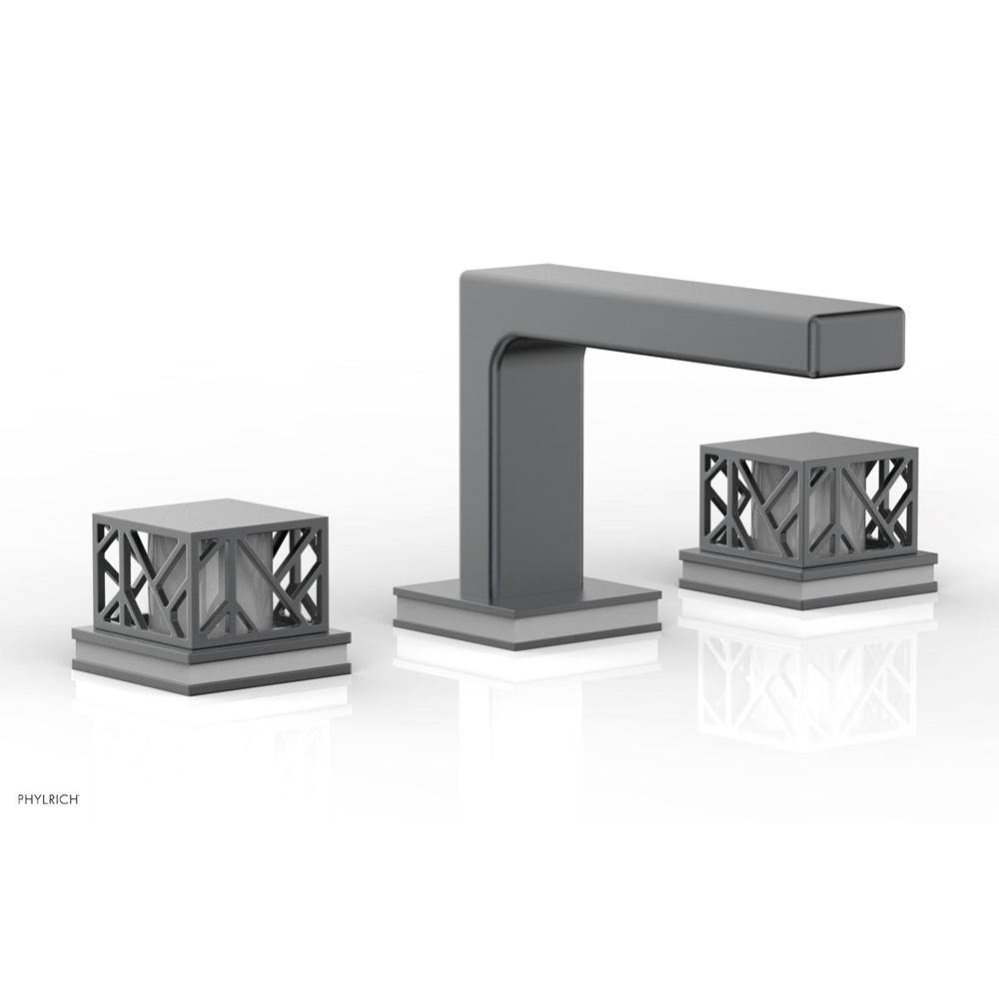 Gunmetal Gray Jolie Widespread Lavatory Faucet With Rectangular Low Spout, Square Cutaway Handles,