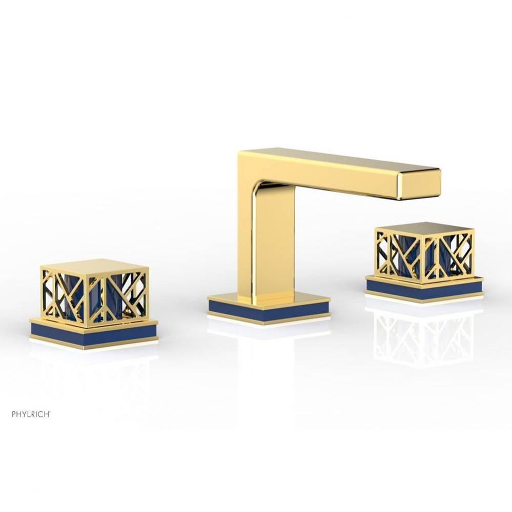 Polished Gold Jolie Widespread Lavatory Faucet With Rectangular Low Spout, Square Cutaway Handles,