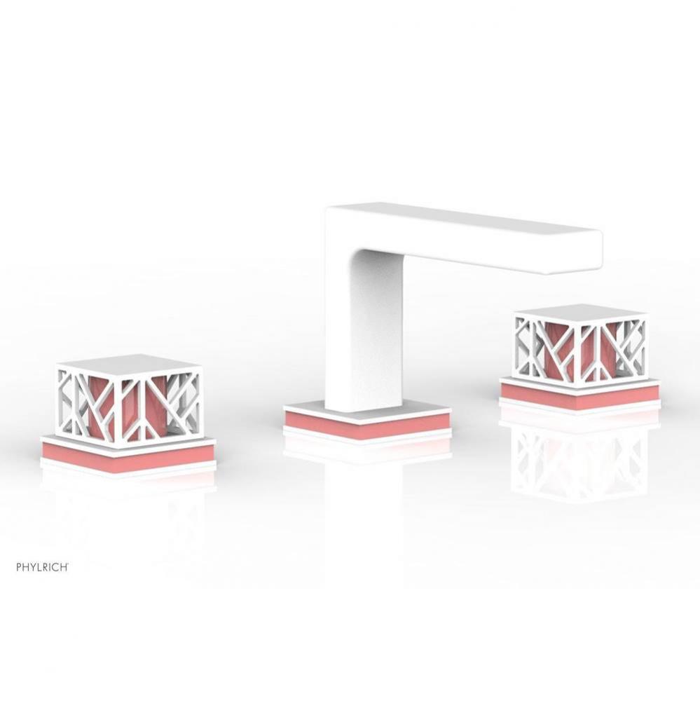 Satin White Jolie Widespread Lavatory Faucet With Rectangular Low Spout, Square Cutaway Handles, A